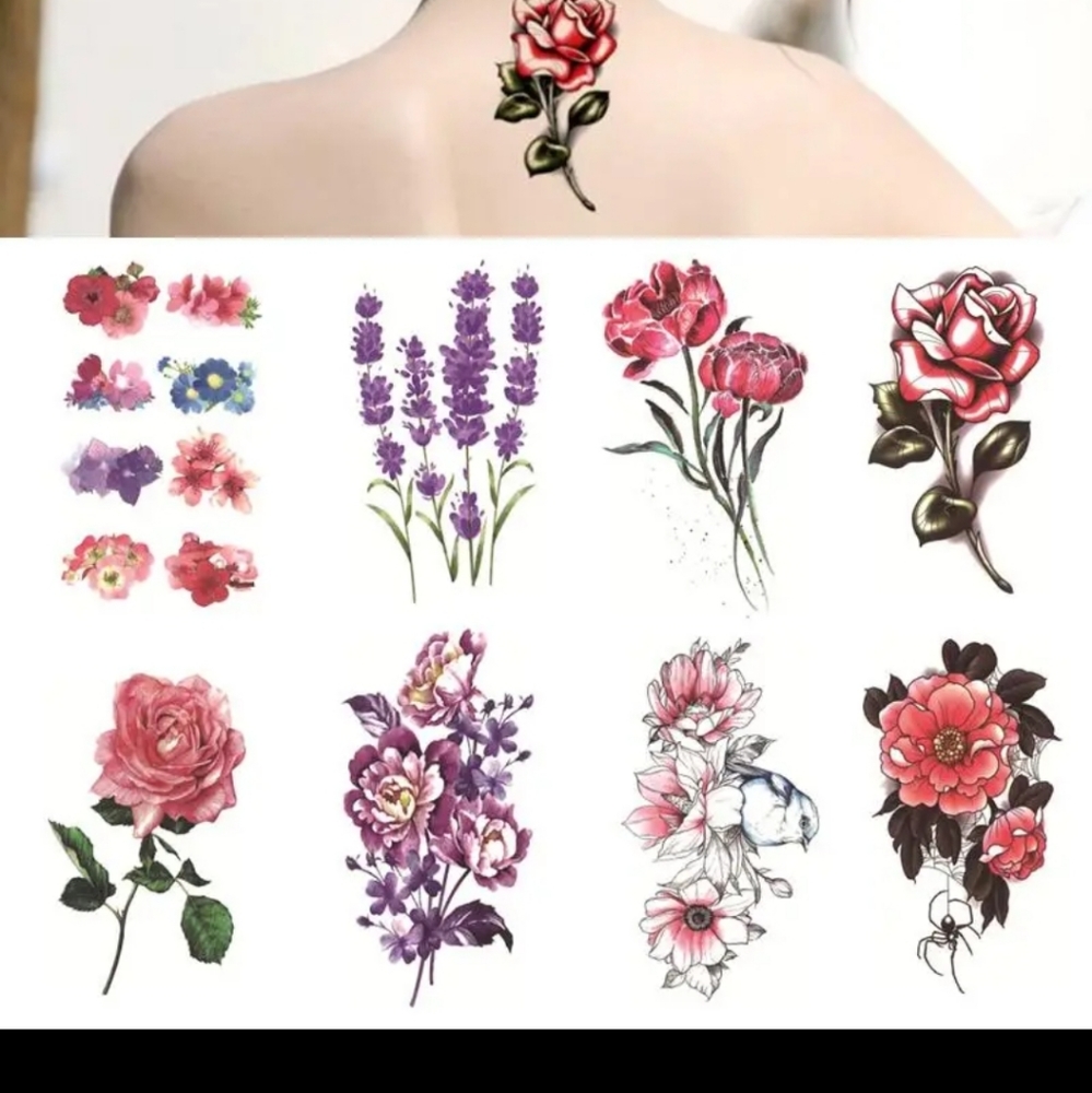 7 Pzs Temporary Tattoos  Floral Pattern.  Lasting 3-6 days